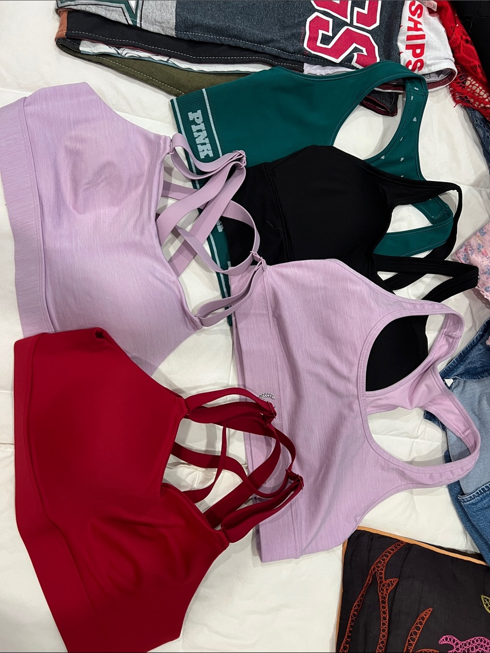 PINK Victoria's Secret Sports Bras - Lilac, Red, Green, Black QTY 5 size medium